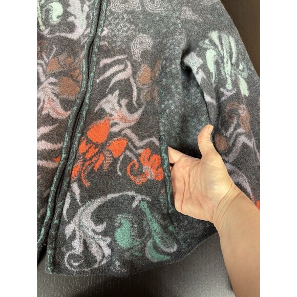 Ivko Wool Cardigan Jacket Grey Floral XXL Zip Front Long Sleeve Embroidered - Picture 8 of 16